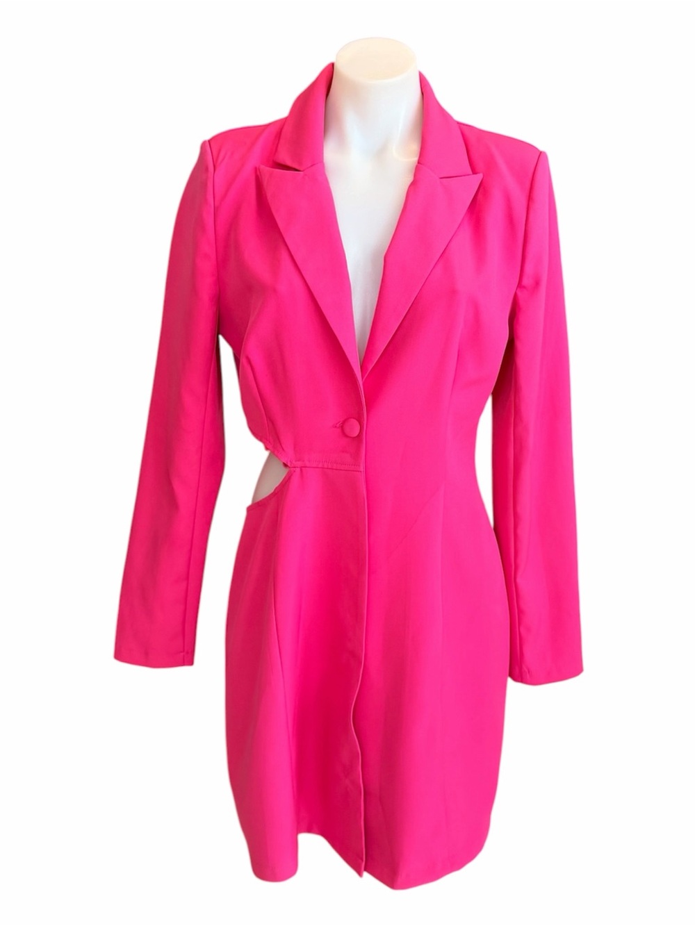 Missguided Hot Pink Long Sleeve Blazer Dress Cutout Waist US Size 6 Barbiecore